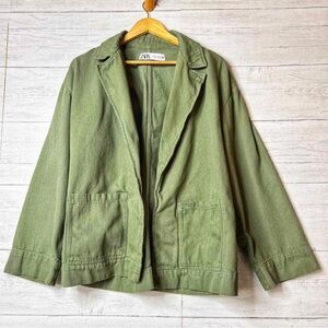 Zara Khaki Green Casual Blazer
